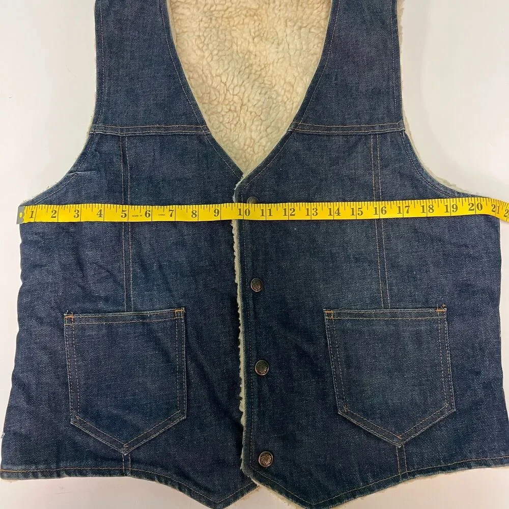 Vintage 1950s Sherpa-Lined Denim Vest Snap Front Western Trucker Size Large